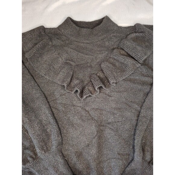 Women's Ophelia Roe Crew Neck Ruffle Sweater Black - Picture 3 of 7